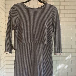 Topshop Gray and Blue Pinstriped Dress